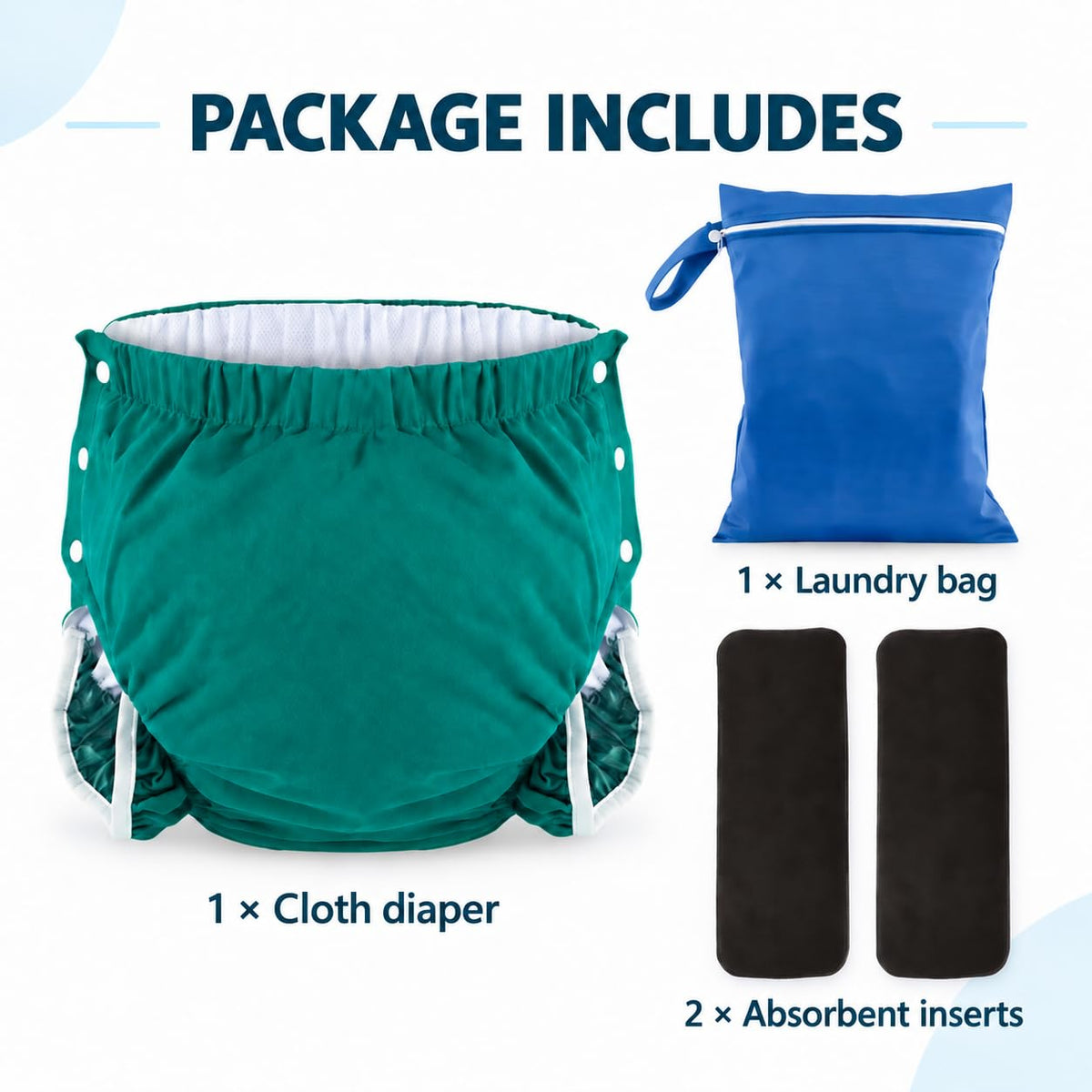 LEEMOOCARE Washable Adult Cloth Diaper with 2 Inserts & Laundry Bag