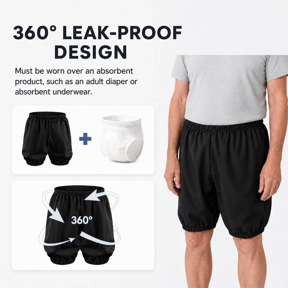 LEEMOOCARE Washable Waterproof Adult Diaper Cover Shorts