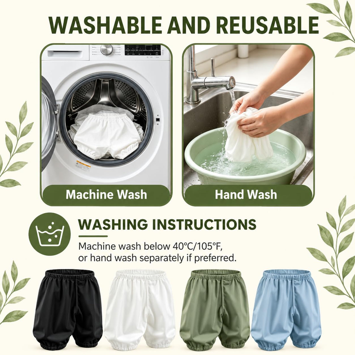 LEEMOOCARE Washable Waterproof Adult Diaper Cover Shorts