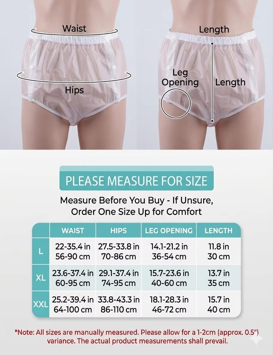 3-Pack Adult Diaper Cover, Leakproof Waterproof TPU Incontinence Pull-Ups with Side Snaps, Reusable Washable Diapers for Men, Women, and Elderly Care