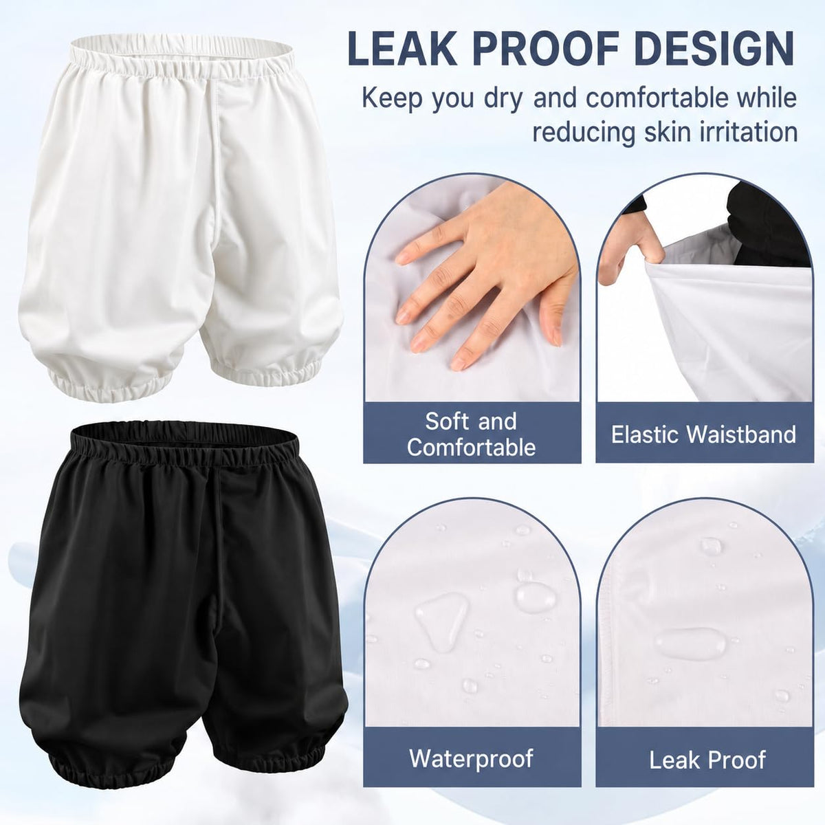 LEEMOOCARE Washable Waterproof Adult Diaper Cover Shorts