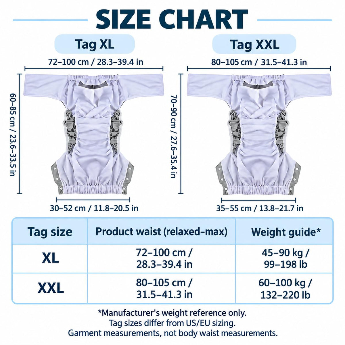 LEEMOOCARE Washable Adult Cloth Diaper with 2 Inserts & Laundry Bag