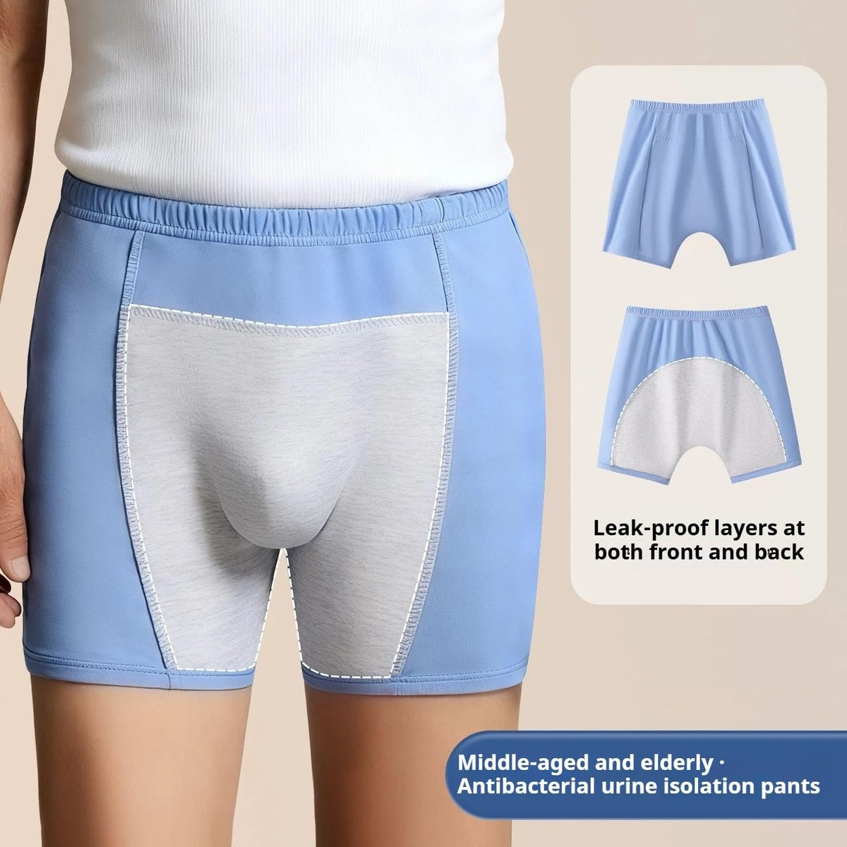 Washable Incontinence Boxer Briefs – Leakproof Protective Underwear for Seniors, Reusable Absorbent Urinary Protection Shorts for Elderly