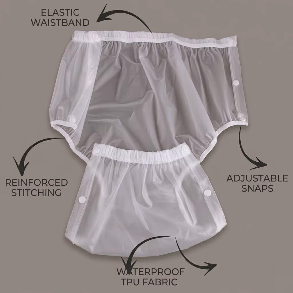 3-Pack Adult Diaper Cover, Leakproof Waterproof TPU Incontinence Pull-Ups with Side Snaps, Reusable Washable Diapers for Men, Women, and Elderly Care